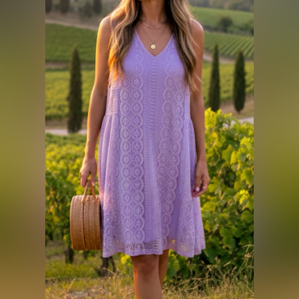 Francesca's Collections Lavender Lace Midi Dress. Size 8/10